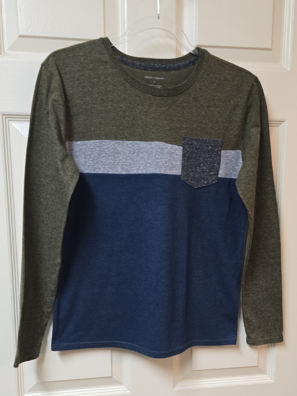 Threads 4 Thought | Long-Sleeve | Shirt | Olive, Navy & Gray | Sz 14